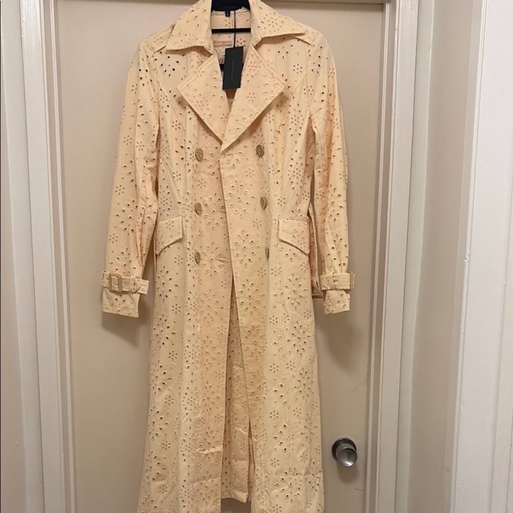 Luxurious Cream Textured Trench Coat
